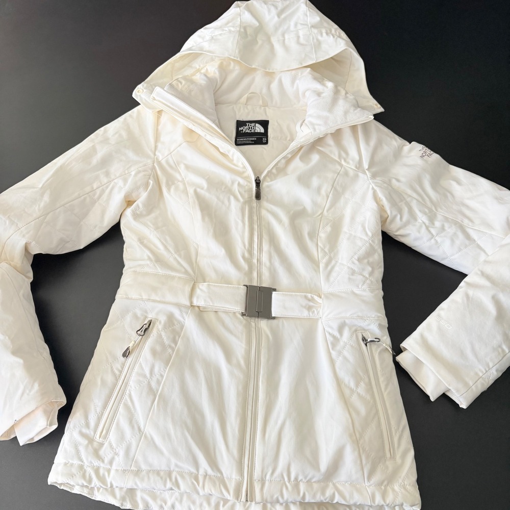 The North Face 550-fill goose down insulated belted jacket white womens XS